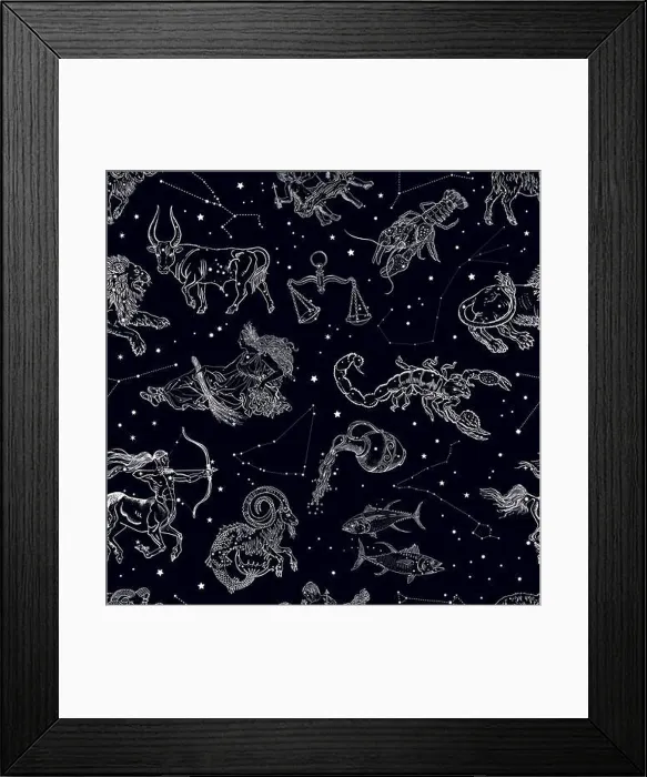 Framed Print : Zodiac signs, constellations and stars seamless pattern Framed Print : Zodiac signs, constellations and stars seamless pattern