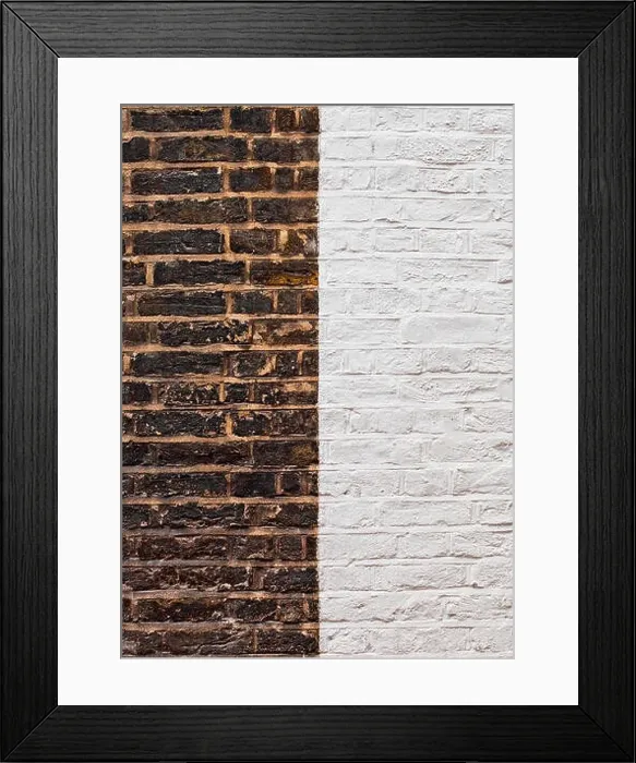 Framed Print : Old grunge brick texture background with new bricks mixed in half