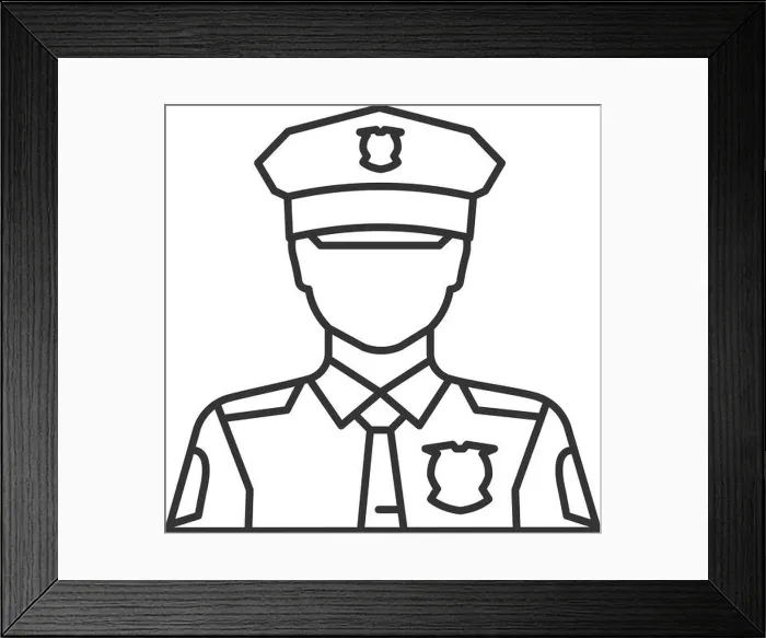 Framed Print : Policeman linear icon. Police officer. Thin line illustration. Contour symbol. Vector isolated outline drawing Framed Print : Policeman linear icon. Police officer. Thin line illustration. Contour symbol. Vector isolated outline drawing