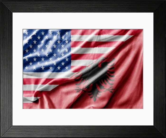 Framed Print : Mixed USA and Albania flag, three dimensional render Framed Print : Mixed USA and Albania flag, three dimensional render