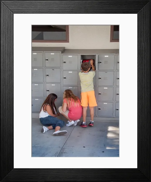 Framed Print : Mission Viejo, CA, middle school students place personal property in their outdoor lockers Framed Print : Mission Viejo, CA, middle school students place personal property in their outdoor lockers