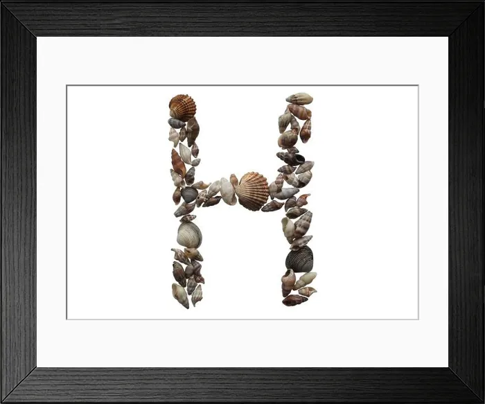 Framed Print : Letter H, summer concept idea. Letter H made with sea shell isolated on white background Framed Print : Letter H, summer concept idea. Letter H made with sea shell isolated on white background