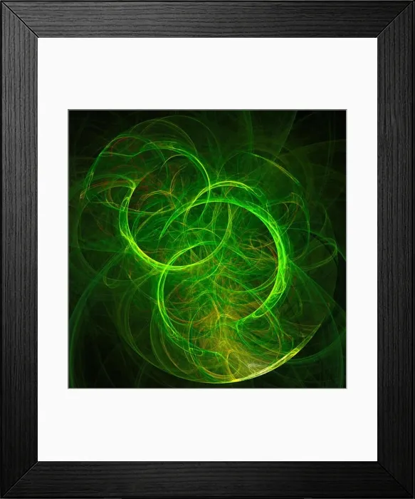 Framed Print : Abstract background with bright green circle on black background