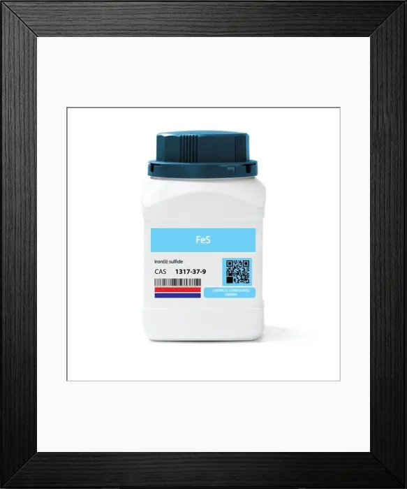 Framed Print : FeS - Iron Sulfide. Chemical compound. CAS number 1317-37-9 Framed Print : FeS - Iron Sulfide. Chemical compound. CAS number 1317-37-9