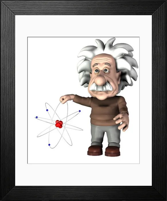 Framed Print : Albert Einstein with a atom Framed Print : Albert Einstein with a atom