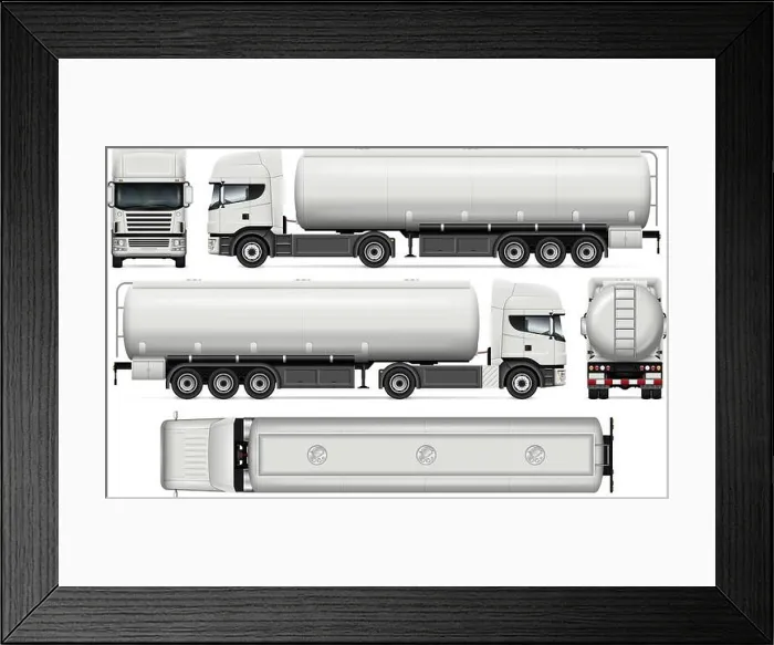 Framed Print : Tanker truck vector mock-up for car branding and advertising Framed Print : Tanker truck vector mock-up for car branding and advertising