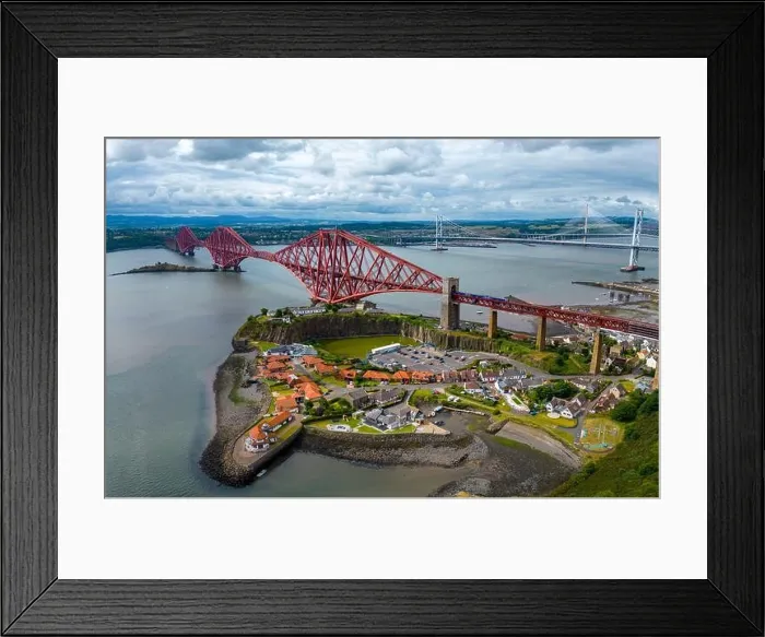 Framed Print : Aerial view of the Forth Bridge from North Queensferry in Fife, Scotland, UK Framed Print : Aerial view of the Forth Bridge from North Queensferry in Fife, Scotland, UK