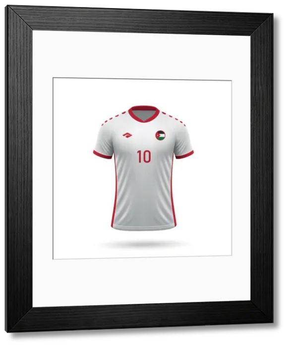 Framed Print : 3d realistic soccer jersey Jordan national team, shirt template for football kit 2024 Framed Print : 3d realistic soccer jersey Jordan national team, shirt template for football kit 2024