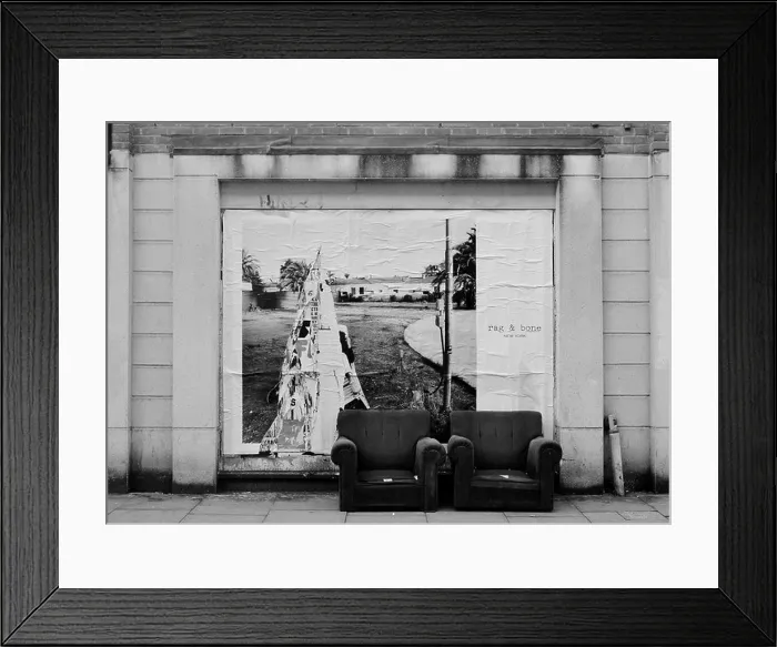 Framed Print : Chairs on a pavement in Shoreditch, east London Framed Print : Chairs on a pavement in Shoreditch, east London