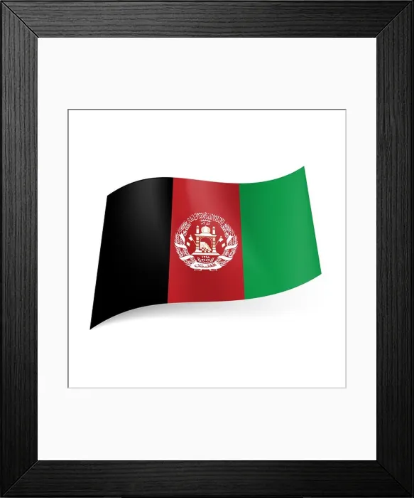 Framed Print : National flag of Afghanistan: black, red and green vertical stripes with coat-of-arms on central band Framed Print : National flag of Afghanistan: black, red and green vertical stripes with coat-of-arms on central band