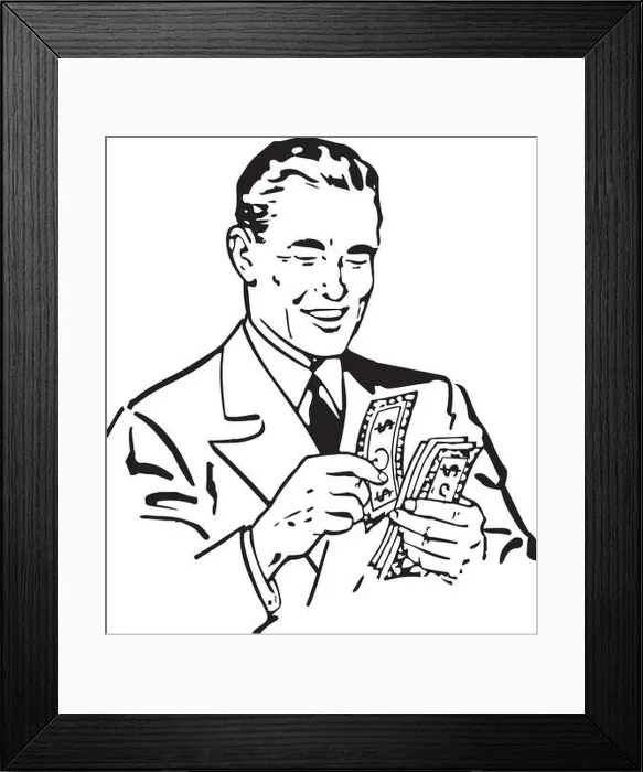 Framed Print : Counting The Cash - Retro Clipart Illustration Framed Print : Counting The Cash - Retro Clipart Illustration