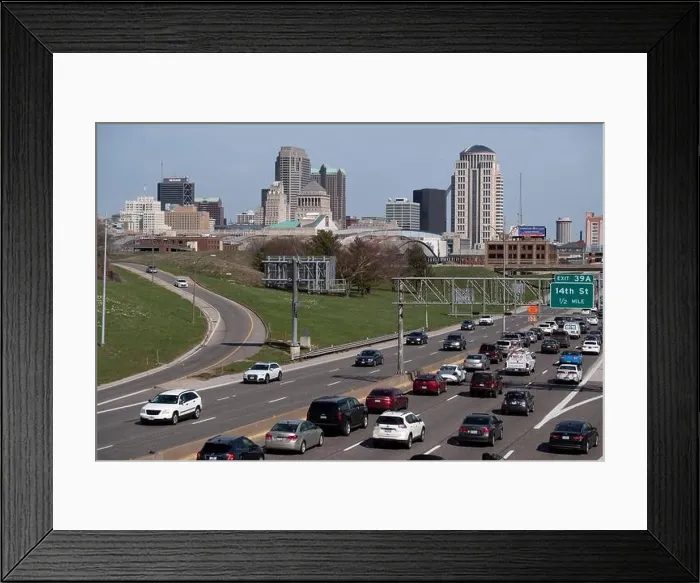 Framed Print : Interstate 64 traffic approaching downtown St. Louis viewed from Midtown Framed Print : Interstate 64 traffic approaching downtown St. Louis viewed from Midtown