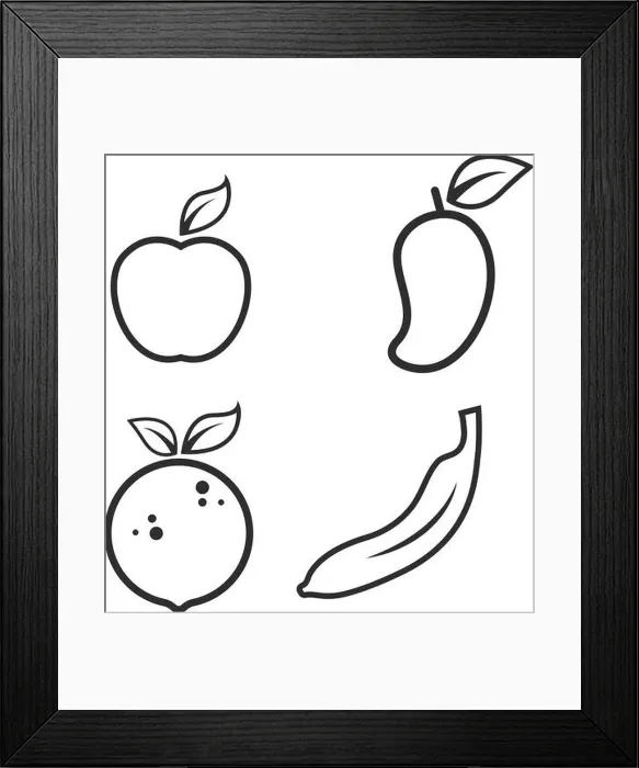 Framed Print : fruit banana, aplle, orange, mango line icon vector illustration design Framed Print : fruit banana, aplle, orange, mango line icon vector illustration design