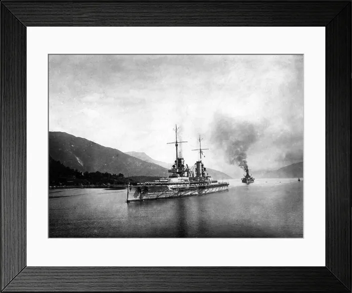 Framed Print : The SMS Kaiser and SMS Friedrich der Grosse arrive in the Norwegian town of Balholm to attend the unveiling ceremony of Framed Print : The SMS Kaiser and SMS Friedrich der Grosse arrive in the Norwegian town of Balholm to attend the unveiling ceremony of