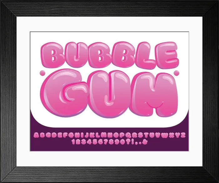Framed Print : Bubble gum font. Sweet pink chubby letters Framed Print : Bubble gum font. Sweet pink chubby letters
