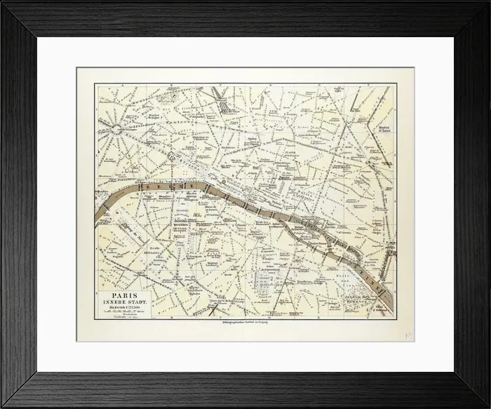 Framed Print : Map of the Centre of Paris France 1899 Framed Print : Map of the Centre of Paris France 1899