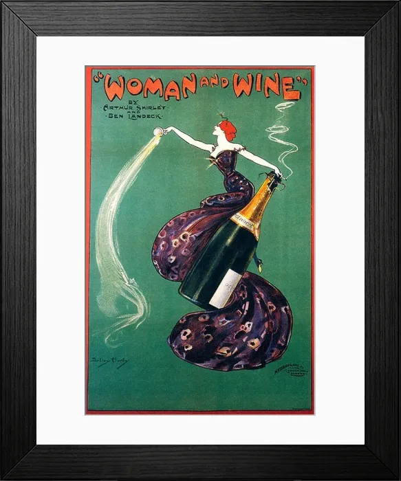 Framed Print : Woman and Wine 1912 Edwardian theatre poster by Dudley Hardy with a lady rather wasting her champagne Framed Print : Woman and Wine 1912 Edwardian theatre poster by Dudley Hardy with a lady rather wasting her champagne