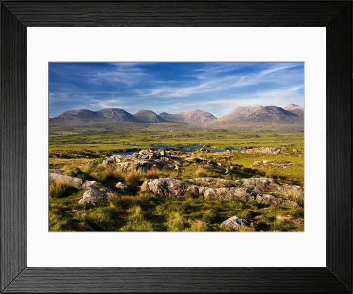 Framed Print : View towards the Twelve Bens mountain range from Arkeen More, Connemara, Co Galway, Ireland Framed Print : View towards the Twelve Bens mountain range from Arkeen More, Connemara, Co Galway, Ireland