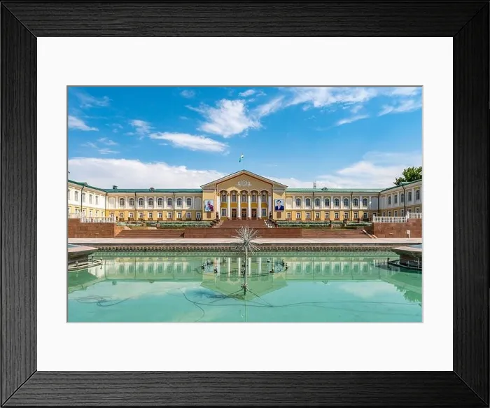 Framed Print : Khujand Arbob Cultural Palace View with Waving Tajikistan Flag and Portraits of Ismoil Somoni Framed Print : Khujand Arbob Cultural Palace View with Waving Tajikistan Flag and Portraits of Ismoil Somoni