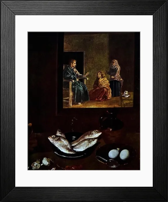 Framed Print : Painting titled Christ in the House of Martha and Mary by Diego Velázquez (1599-1660) Framed Print : Painting titled Christ in the House of Martha and Mary by Diego Velázquez (1599-1660)