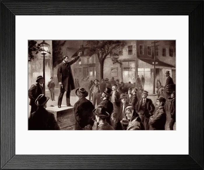 Framed Print : Illustration of American evangelist Dwight Lyman (D.L.) Moody preaching on the street early in his career Framed Print : Illustration of American evangelist Dwight Lyman (D.L.) Moody preaching on the street early in his career
