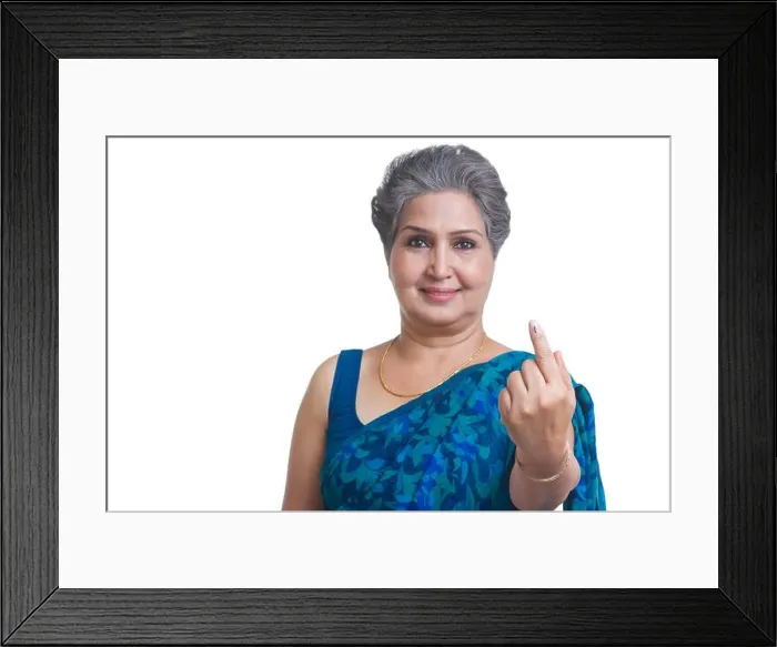 Framed Print : Old woman with voters mark on finger Framed Print : Old woman with voters mark on finger