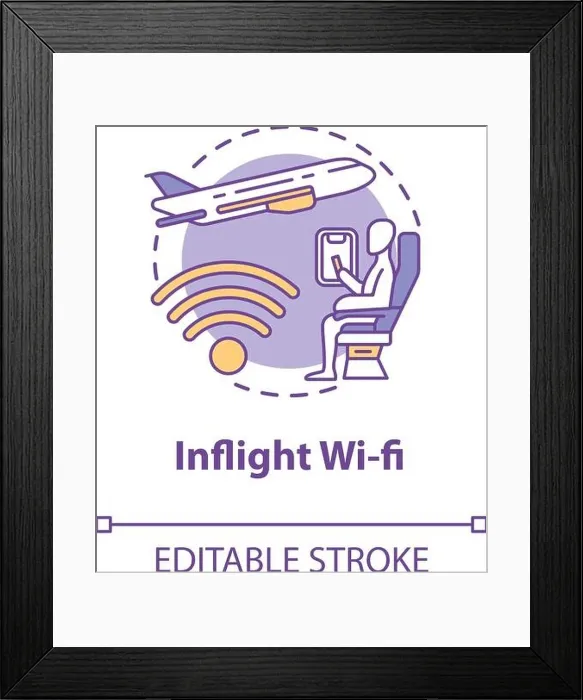 Framed Print : Inflight wifi concept icon. Airplane service Framed Print : Inflight wifi concept icon. Airplane service
