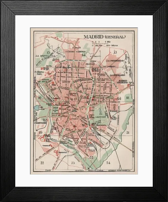Framed Print : MADRID. Vintage town city map plan. Spain 1930 old vintage chart Framed Print : MADRID. Vintage town city map plan. Spain 1930 old vintage chart