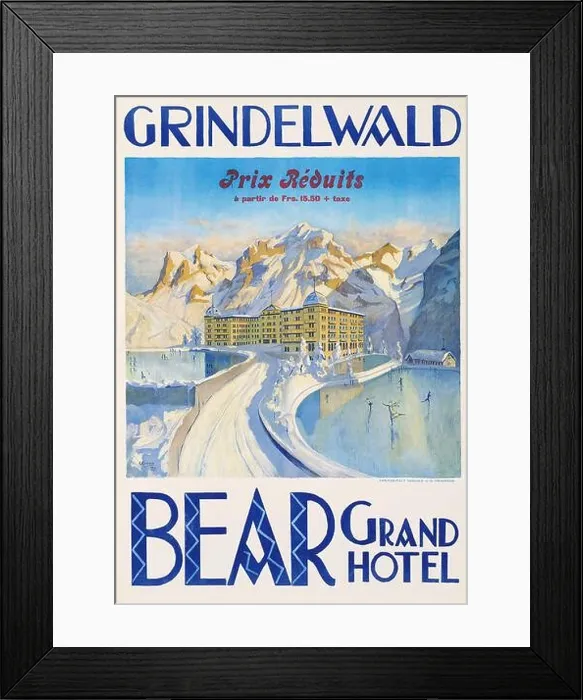 Framed Print : Travel poster by E. Enblom - GRINDELWALD, BEAR GRAND HOTEL - 1924 - Schweiz, Suisse, Switzerland Framed Print : Travel poster by E. Enblom - GRINDELWALD, BEAR GRAND HOTEL - 1924 - Schweiz, Suisse, Switzerland