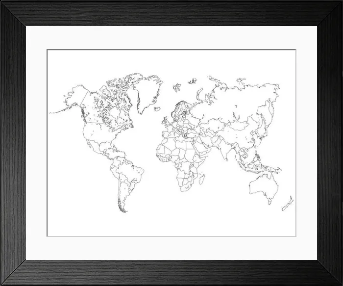 Framed Print : World Map Outline Illustration Framed Print : World Map Outline Illustration