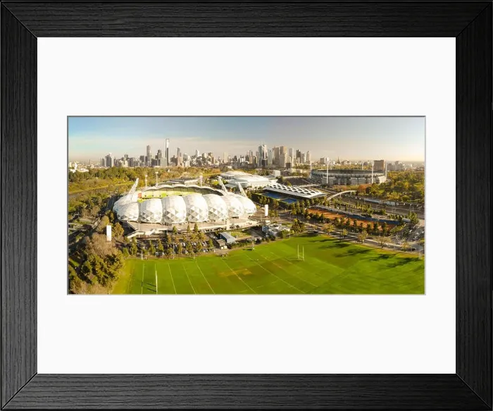 Framed Print : Melbourne Skyline Aerial with AAMI Park Stadium Framed Print : Melbourne Skyline Aerial with AAMI Park Stadium