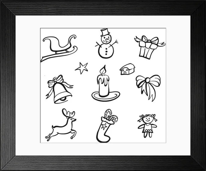 Framed Print : christmas icons drawings. Nice seasonal calligraphic artwork for greeting cards. Hand-drawn vector sketch Framed Print : christmas icons drawings. Nice seasonal calligraphic artwork for greeting cards. Hand-drawn vector sketch