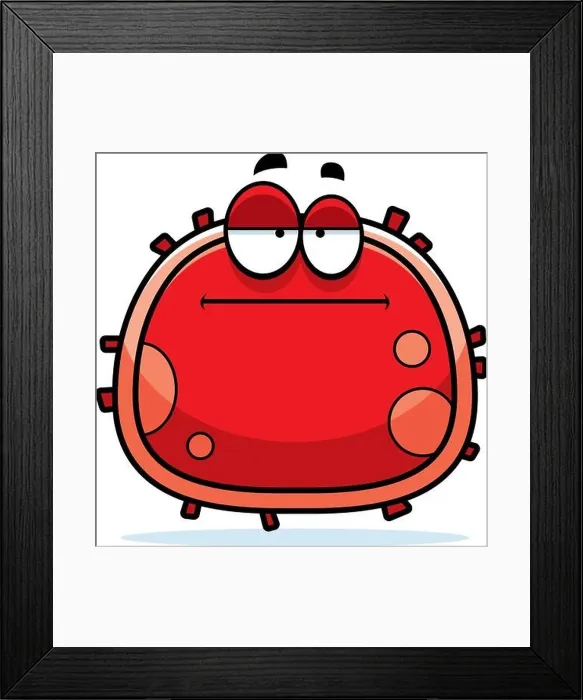 Framed Print : A cartoon illustration of a red blood cell looking bored Framed Print : A cartoon illustration of a red blood cell looking bored
