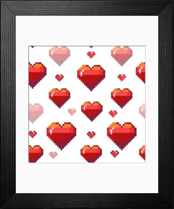 Framed Print : Pixel hearts pattern. Seamless print of retro 8 bit square valentines day symbols Framed Print : Pixel hearts pattern. Seamless print of retro 8 bit square valentines day symbols