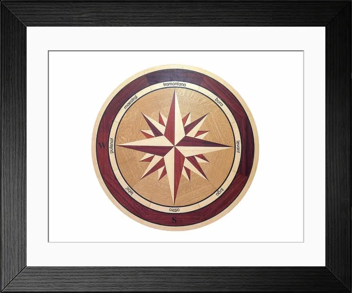 Framed Print : Wind rose in Croatian language painted on a wood table Framed Print : Wind rose in Croatian language painted on a wood table