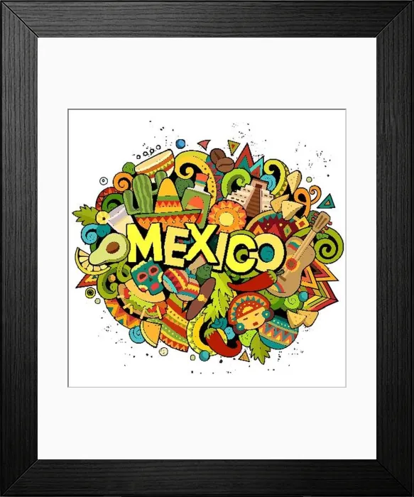 Framed Print : Mexico hand drawn cartoon doodles illustration. Funny design Framed Print : Mexico hand drawn cartoon doodles illustration. Funny design