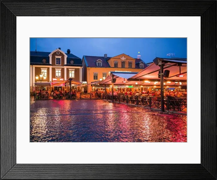 Framed Print : Sweden, Southeast Sweden, Linkoping, cafes and bars on Stora torget square, dusk Framed Print : Sweden, Southeast Sweden, Linkoping, cafes and bars on Stora torget square, dusk