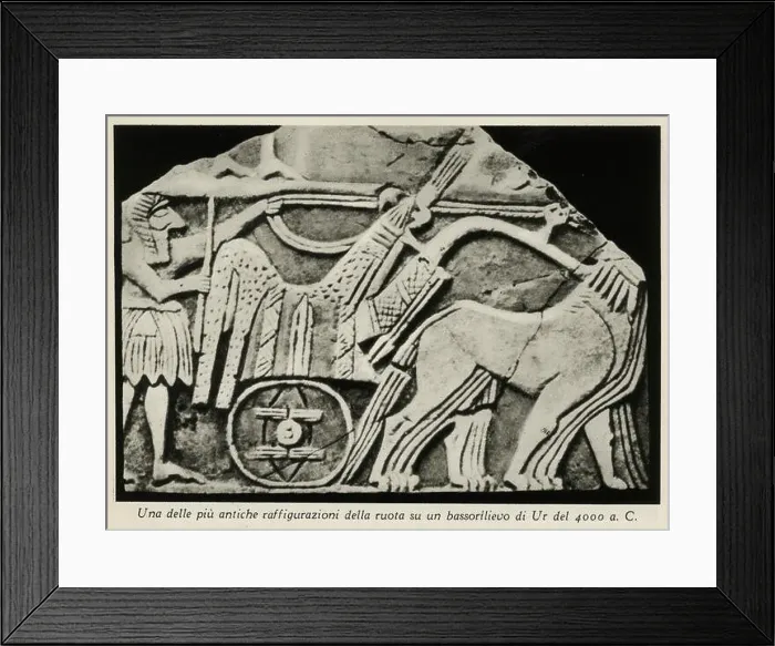 Framed Print : One of the oldest depictions of the wheel on a bas-relief at Ur, 4000 BC Framed Print : One of the oldest depictions of the wheel on a bas-relief at Ur, 4000 BC