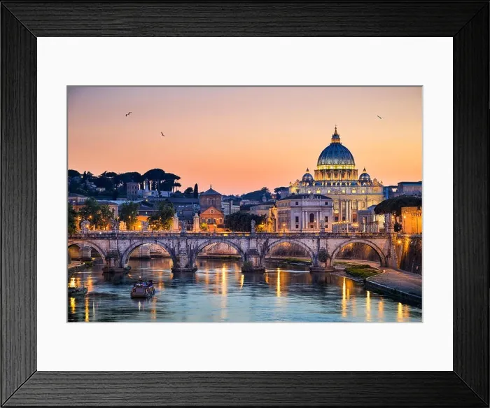 Framed Print : Night view of the Basilica St Peter and the Tiber river in Rome, Italy Framed Print : Night view of the Basilica St Peter and the Tiber river in Rome, Italy