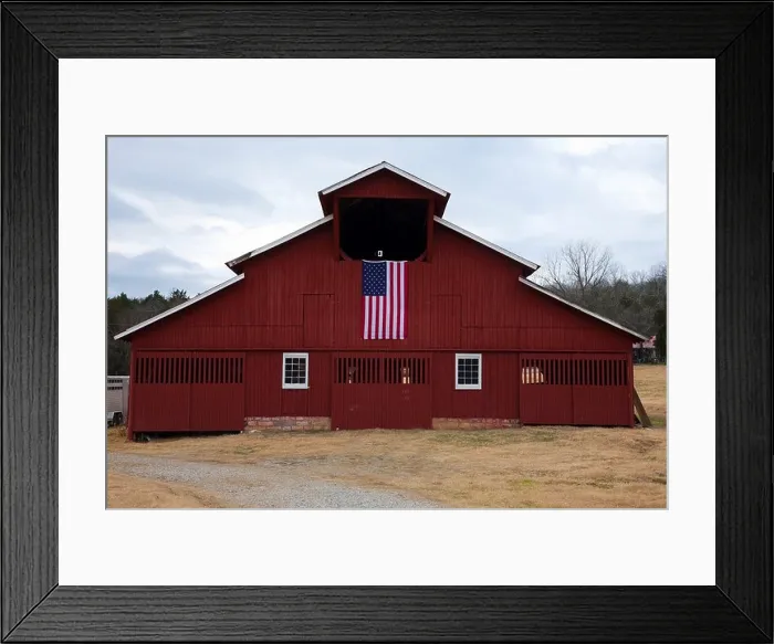 Framed Print : Red Barn and US Flag outside of Franklin, Tennessee, a suburb south of Nashville, Williamson County, Tenn Framed Print : Red Barn and US Flag outside of Franklin, Tennessee, a suburb south of Nashville, Williamson County, Tenn