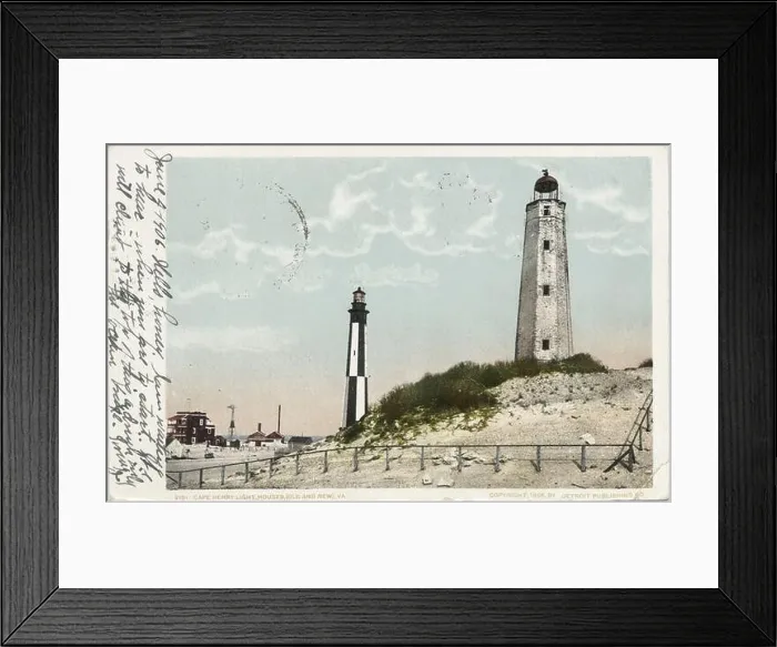 Framed Print : Light Houses, Old and New, Cape Henry, Va. still image, Postcards, 1898 - 1931 Framed Print : Light Houses, Old and New, Cape Henry, Va. still image, Postcards, 1898 - 1931