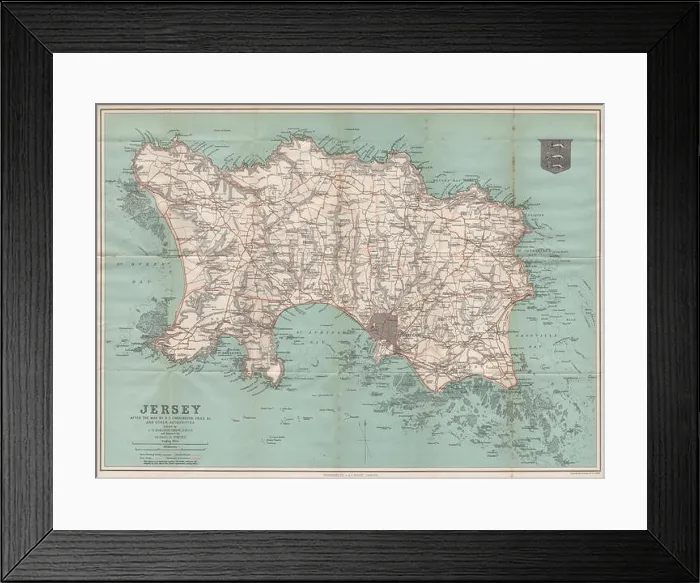 Framed Print : The island of JERSEY. St Helier. Channel Islands, 1913 antique map Framed Print : The island of JERSEY. St Helier. Channel Islands, 1913 antique map