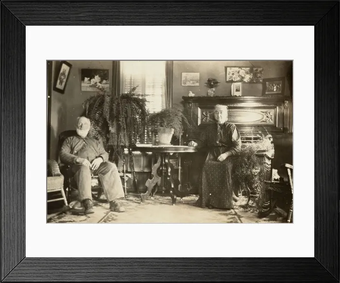 Framed Print : Elderly Couple in Middle Class Victorian Parlor Framed Print : Elderly Couple in Middle Class Victorian Parlor