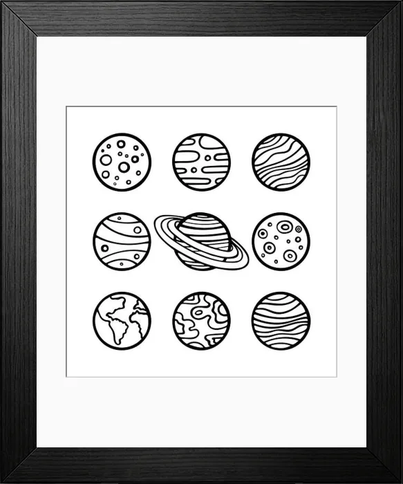 Framed Print : Planets and stars. Hand drawn planets and different shape stars vector illustration set Framed Print : Planets and stars. Hand drawn planets and different shape stars vector illustration set