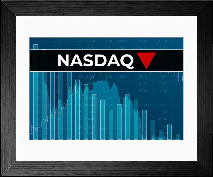 Framed Print : American financial market index Nasdaq Composite (ticker IXIC) on blue finance background from numbers Framed Print : American financial market index Nasdaq Composite (ticker IXIC) on blue finance background from numbers