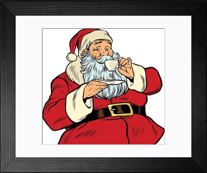 Framed Print : Santa Claus drinking tea or coffee. isolated on white background. Pop art retro vector illustration Framed Print : Santa Claus drinking tea or coffee. isolated on white background. Pop art retro vector illustration