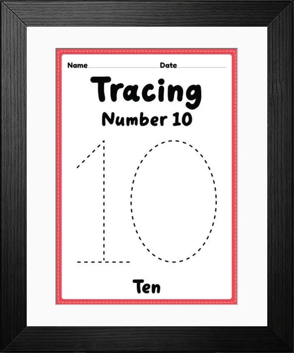 Framed Print : Tracing number 10 worksheet for kindergarten Framed Print : Tracing number 10 worksheet for kindergarten