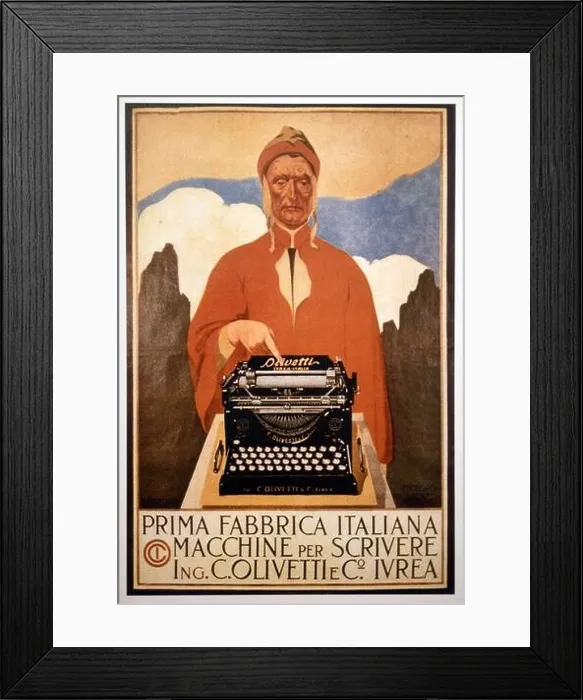 Framed Print : Old or Vintage Advert, Advertisement or Publicty for Olivetti Typewriter or Typewriters