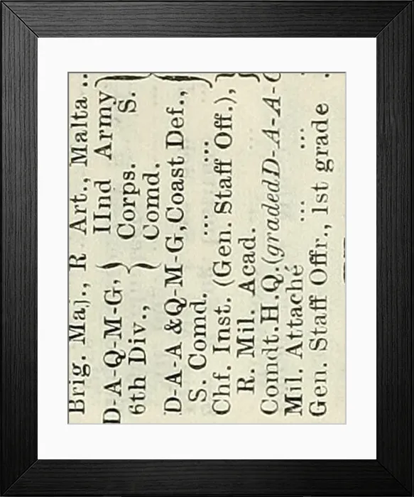 Framed Print : Army list. CO U OF THE BRITISH ARMY Framed Print : Army list. CO U OF THE BRITISH ARMY