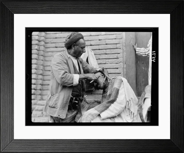Framed Print : Iraq. (Mesopotamia). Baghdad. Views, street scenes, and types. Street barber at work LOC matpc.15985 Framed Print : Iraq. (Mesopotamia). Baghdad. Views, street scenes, and types. Street barber at work LOC matpc.15985